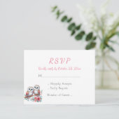 ブーケ風ナチュラルな森のフクロウの結婚式RSVP ポストカード (スタンド正面)