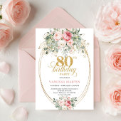 ブーケ風バラのゴールド80歳の誕生日 招待状