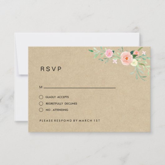ブーケ風フラワーボヘミアン結婚式RSVP 出欠カード (正面)
