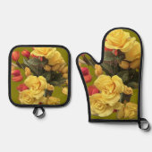 「ブーケ」オーブンミット&ポットホルダーセット 鍋つかみ&鍋敷きセット (正面)