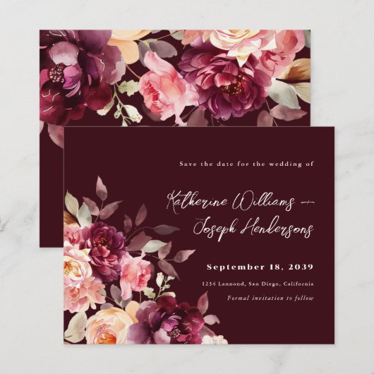ブーケ フラワー ブルゴーニュ 結婚式 Save the Date (正面/裏面)