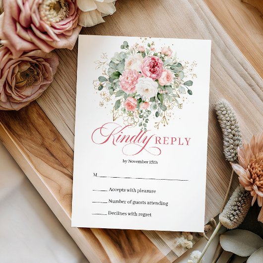 ブーケ ブロッシュ 薔薇 ゴールド 結婚式 RSVP カード