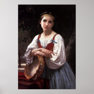 ブーゲローのジプシーでバスクの太鼓を持つ少女(1867年) ポスター