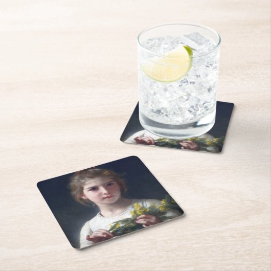 ブーゲロー・ミモサの少女 スクエアペーパーコースター (インサイチュ)