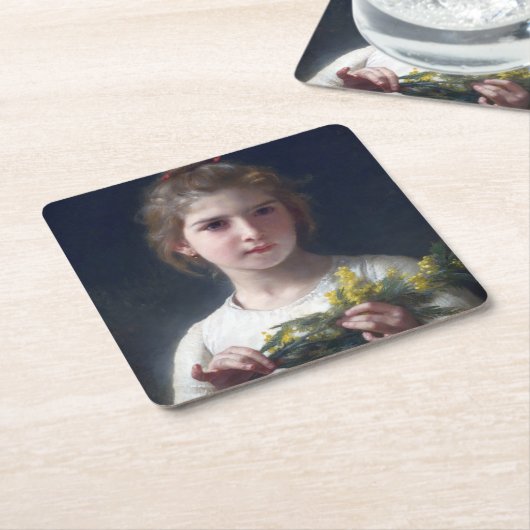 ブーゲロー・ミモサの少女 スクエアペーパーコースター (アングル)