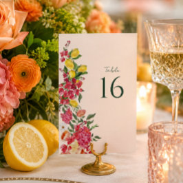 ブーゲンビリアとレモンの花のピンクの結婚式 テーブルナンバー