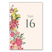 ブーゲンビリアとレモンの花のピンクの結婚式 テーブルナンバー (正面)