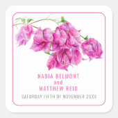ブーゲンビリアのピンクの水のカラー結婚式の引き出物 スクエアシール (正面)