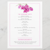 ブーゲンビリアのピンクの水の色の結婚式プログラム プログラム (裏面)