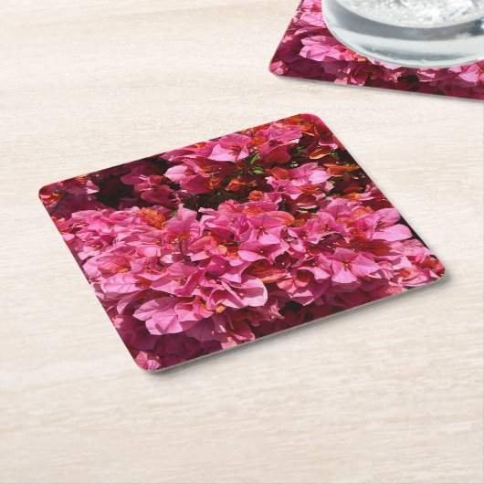 ブーゲンビリアのピンクの熱帯のバイニング低木の写真 スクエアペーパーコースター (アングル)