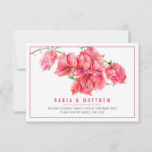 ブーゲンビリアの水色の赤いピンク結婚の白 出欠カード (裏面)