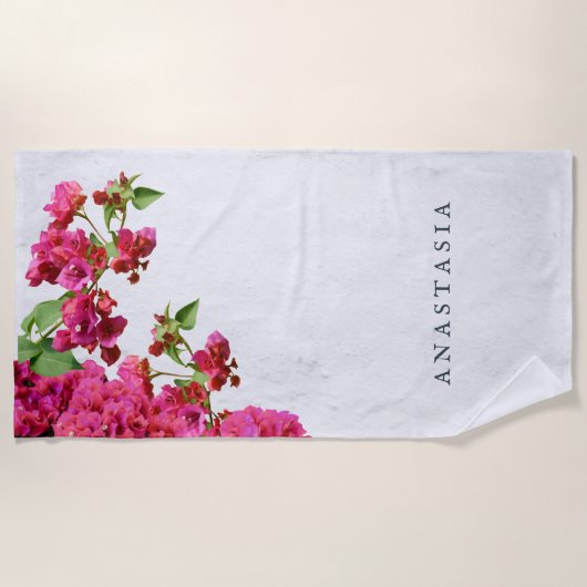 ブーゲンビリアフローラ地中海のギリシャ島 ビーチタオル (正面)