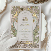 ブーゲンビリアブライダルシャワーグリーン金ゴールドアールヌーボー 箔招待状