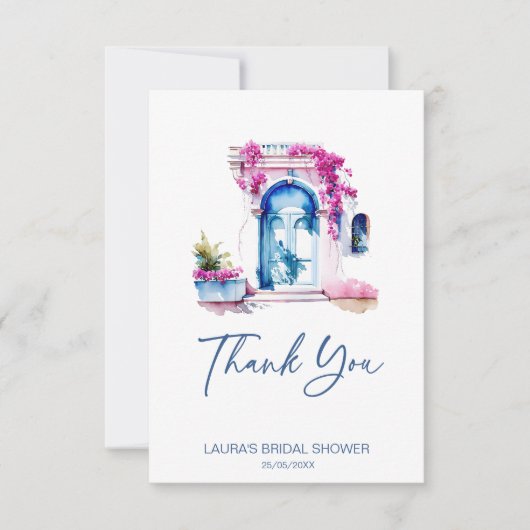 ブーゲンビリア地中海のをテーマにしたブライダルシャワー サンキューカード (正面)