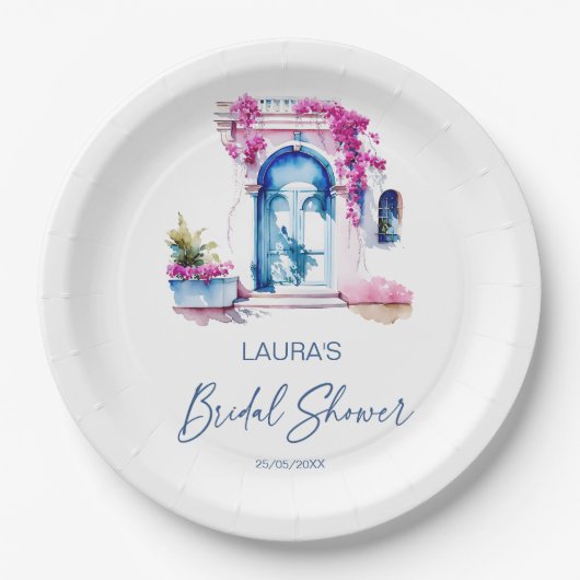 ブーゲンビリア地中海のをテーマにしたブライダルシャワー ペーパープレート (正面)
