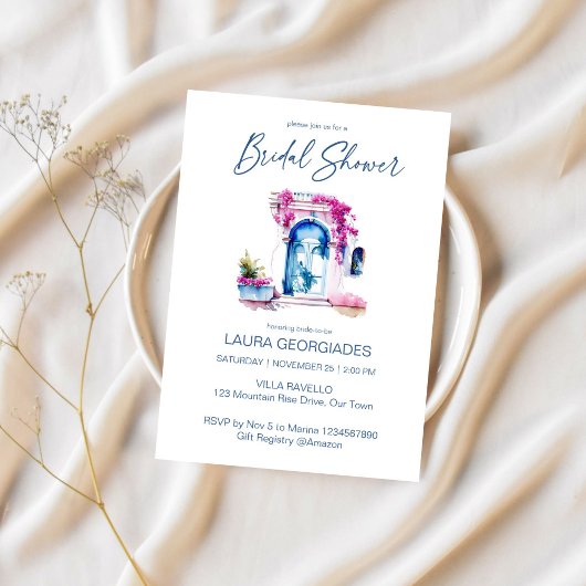 ブーゲンビリア地中海のをテーマにしたブライダルシャワー 招待状