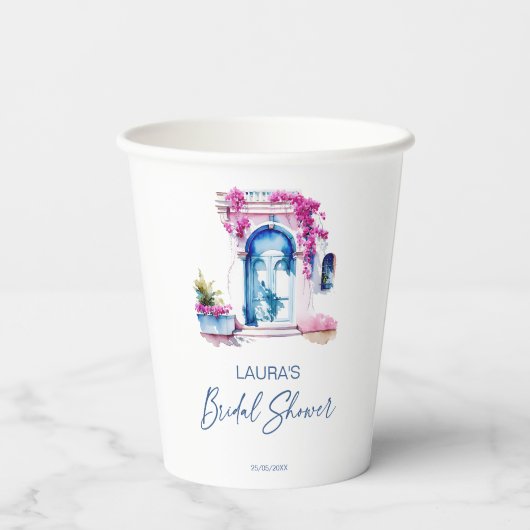 ブーゲンビリア地中海のをテーマにしたブライダルシャワー 紙コップ (裏面)