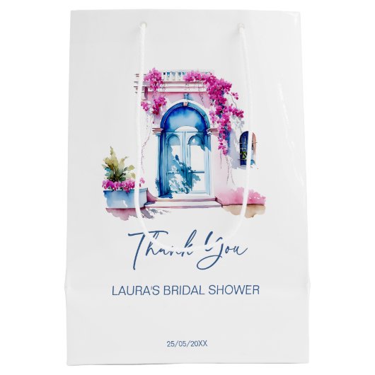 ブーゲンビリア地中海のブライダルシャワーのお願い ミディアムペーパーバッグ (裏面)