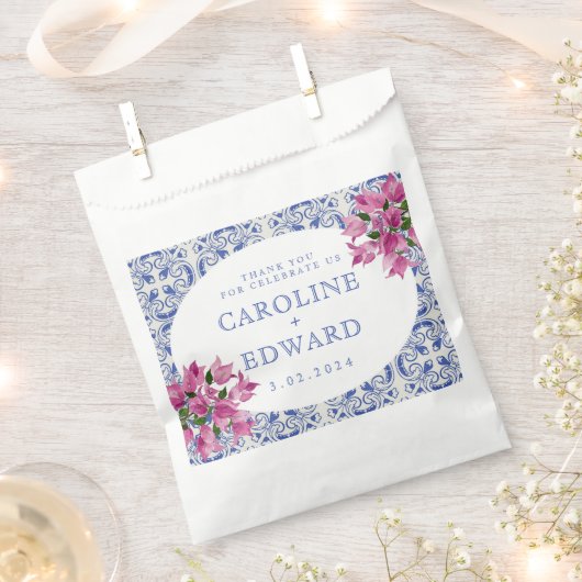 ブーゲンビリア地中海のブルー結婚タイル フェイバーバッグ (クリップ留めされた状態)