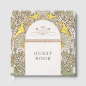 ブーゲンビリア海軍ブルー結婚金ゴールドズアールヌーボー ゲストブック (正面)