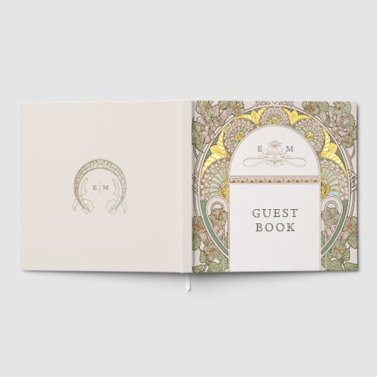 ブーゲンビリア海軍ブルー結婚金ゴールドズアールヌーボー ゲストブック (全面)