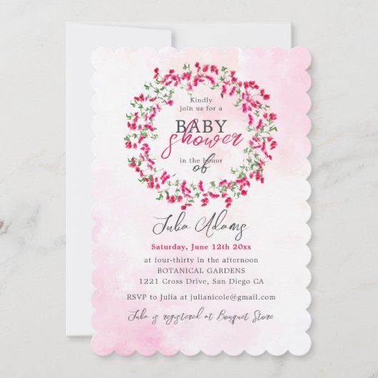 ブーゲンビリア熱帯野生の森の赤ちゃんシャワー 招待状 (正面)