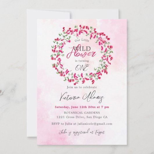 ブーゲンビリア熱帯野生の森誕生日 招待状 (正面)