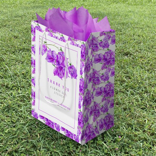 ブーゲンビリア紫色の水彩結婚式の引き出物バッグ ミディアムペーパーバッグ