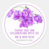ブーゲンビリア紫色の水彩結婚式の引き出物 ラウンドシール (正面)