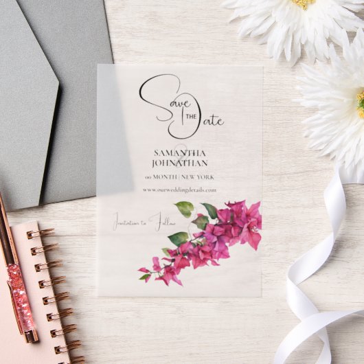 ブーゲンビリア花紫カスケードフローラ夏 ベラム紙招待状 (ウェディング)