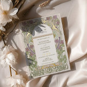 ブーゲンビリア薄紫結婚金ゴールドアールヌーボーミュシャ 箔招待状