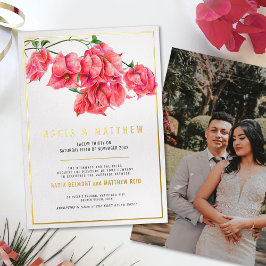 ブーゲンビリア金ゴールド赤ピンクウォーター結婚カラー 箔招待状