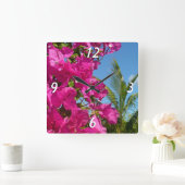 ブーゲンビリア&パームツリートロピカル自然シーン スクエア壁時計 (ホーム)