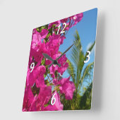 ブーゲンビリア&パームツリートロピカル自然シーン スクエア壁時計 (傾斜)