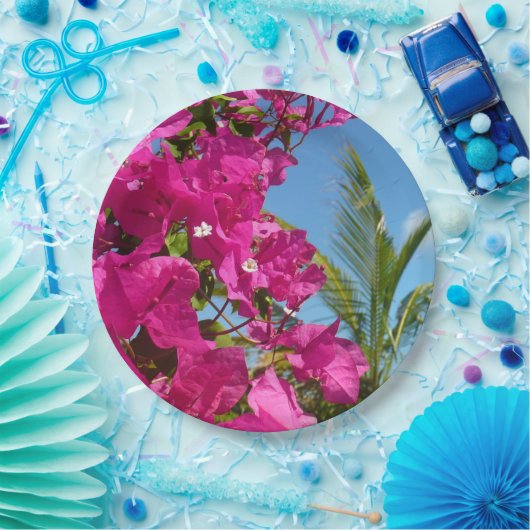 ブーゲンビリア&パームツリートロピカル自然シーン ペーパープレート (パーティー)