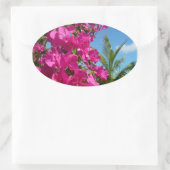 ブーゲンビリア&パームツリートロピカル自然シーン 楕円形シール (バッグ)