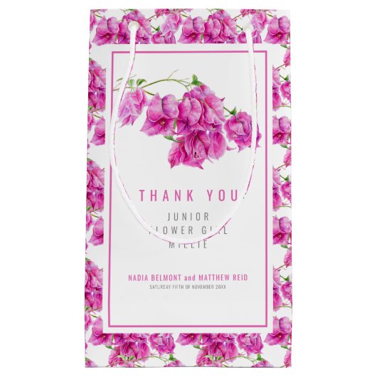ブーゲンビリア・ピンクの花の女の子jr.結婚式の引き出物 スモールペーパーバッグ (正面)