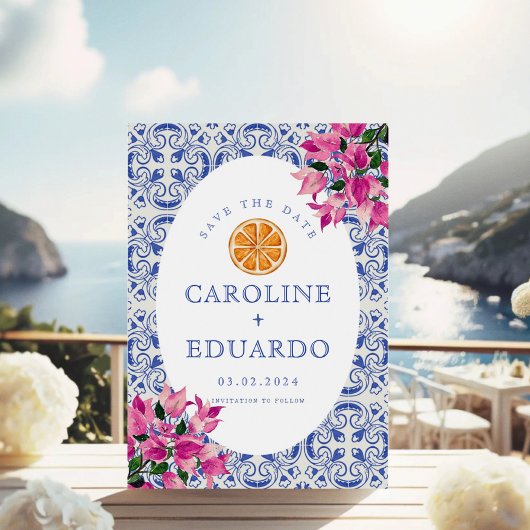 ブーゲンビリア ブルー タイル ウェディング QR コード セーブザデート