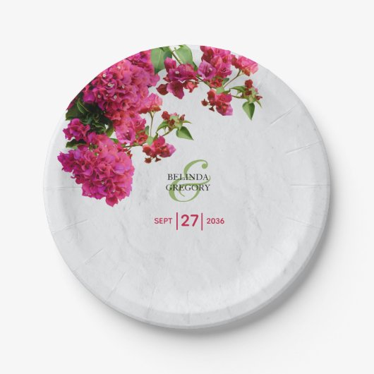 ブーゲンビリア メディテラニアン ギリシャ島 ウェディング ペーパープレート (正面)