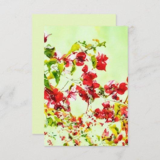 ブーゲンビリーアピンクフラワーアートフラットノートカード サンキューカード (正面/裏面)