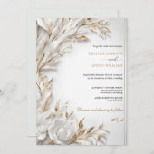 ブーゲンビリーグリーン結婚金ゴールドアールヌーボーミュシャ 招待状 (正面/裏面)