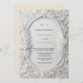 ブーゲンビリーグリーン結婚金ゴールドアールヌーボーミュシャ 招待状 (正面/裏面)