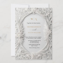 ブーゲンビリーグリーン結婚金ゴールドアールヌーボーミュシャ 招待状