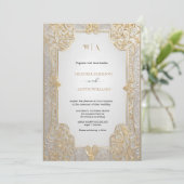 ブーゲンビリーグリーン結婚金ゴールドアールヌーボーミュシャ 招待状 (スタンド正面)