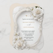 ブーゲンビリーグリーン結婚金ゴールドアールヌーボーミュシャ 招待状 (正面/裏面)