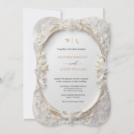 ブーゲンビリーグリーン結婚金ゴールドアールヌーボーミュシャ 招待状 (正面)