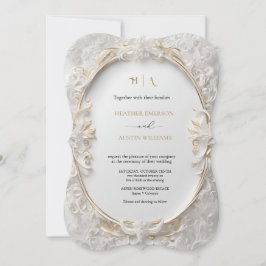 ブーゲンビリーグリーン結婚金ゴールドアールヌーボーミュシャ 招待状