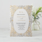 ブーゲンビリーグリーン結婚金ゴールドアールヌーボーミュシャ 招待状 (スタンド正面)