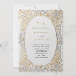 ブーゲンビリーグリーン結婚金ゴールドアールヌーボーミュシャ 招待状