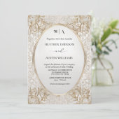 ブーゲンビリーグリーン結婚金ゴールドアールヌーボーミュシャ 招待状 (スタンド正面)